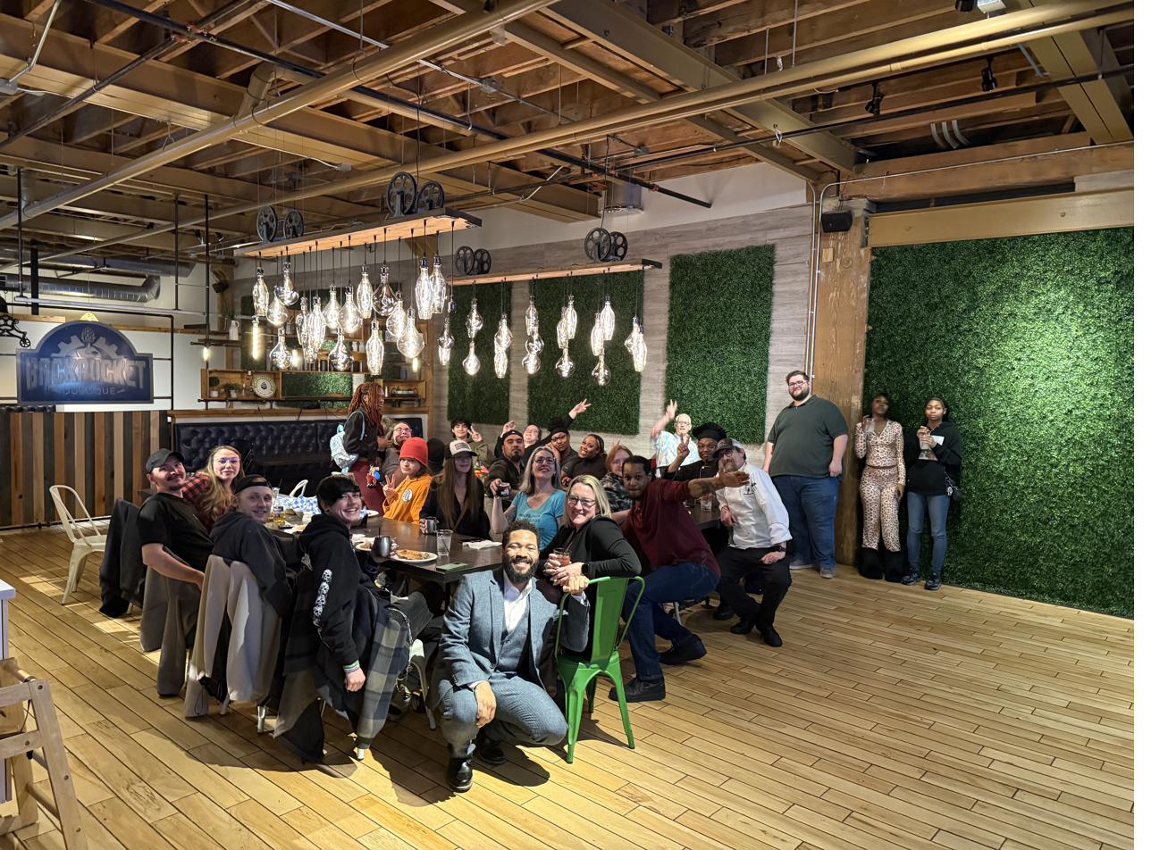 Team celebration at brewery